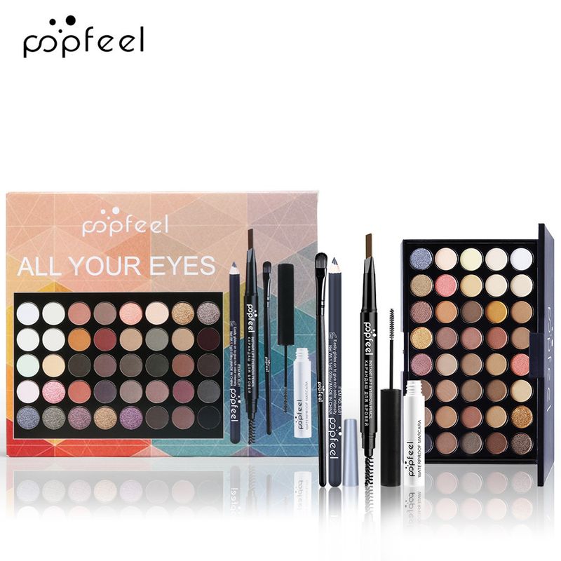 Make-up-Sets Hit Popfeel Make-up-Set Lidschatten Augenbrauenstift Mascara Eyeliner Augen Gesicht Set Kombination_voghion.com