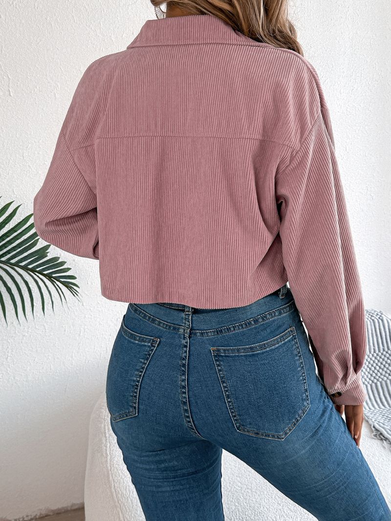 2025 Autumn Winter Casual Pocket Long Sleeve Corduroy Short Jacket Coat Women's Fashion_voghion.com