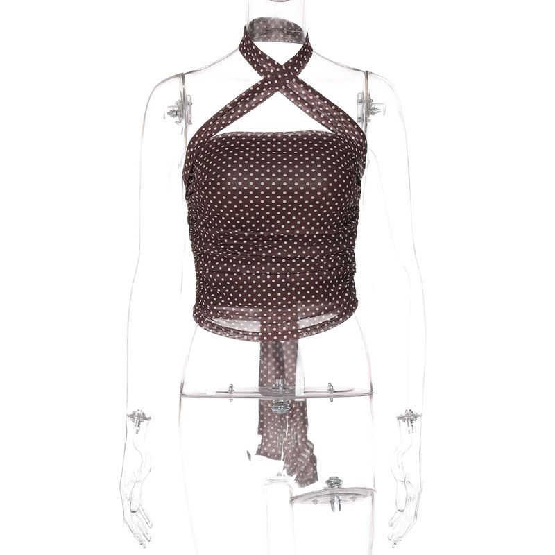 Women's 2025 Spring Summer New Fashion Sexy Polka Dot Print Slim Fit Patchwork Tube Top_voghion.com