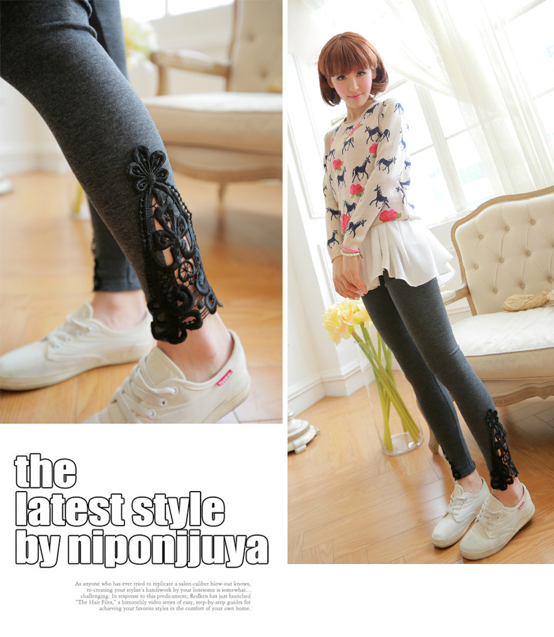 Leggings en coton à neuf points pour femmes, nouvelle collection d'automne, triangle de cheville en dentelle, couture au crochet_voghion.com