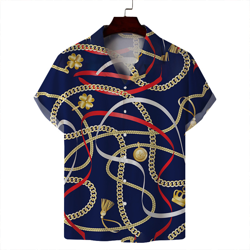 Men's Spring and Summer Thin Casual Cuban Collar Youth Printed Light Luxury Spot 3D Digital Printed Short-Sleeved Shirt for Men_voghion.com