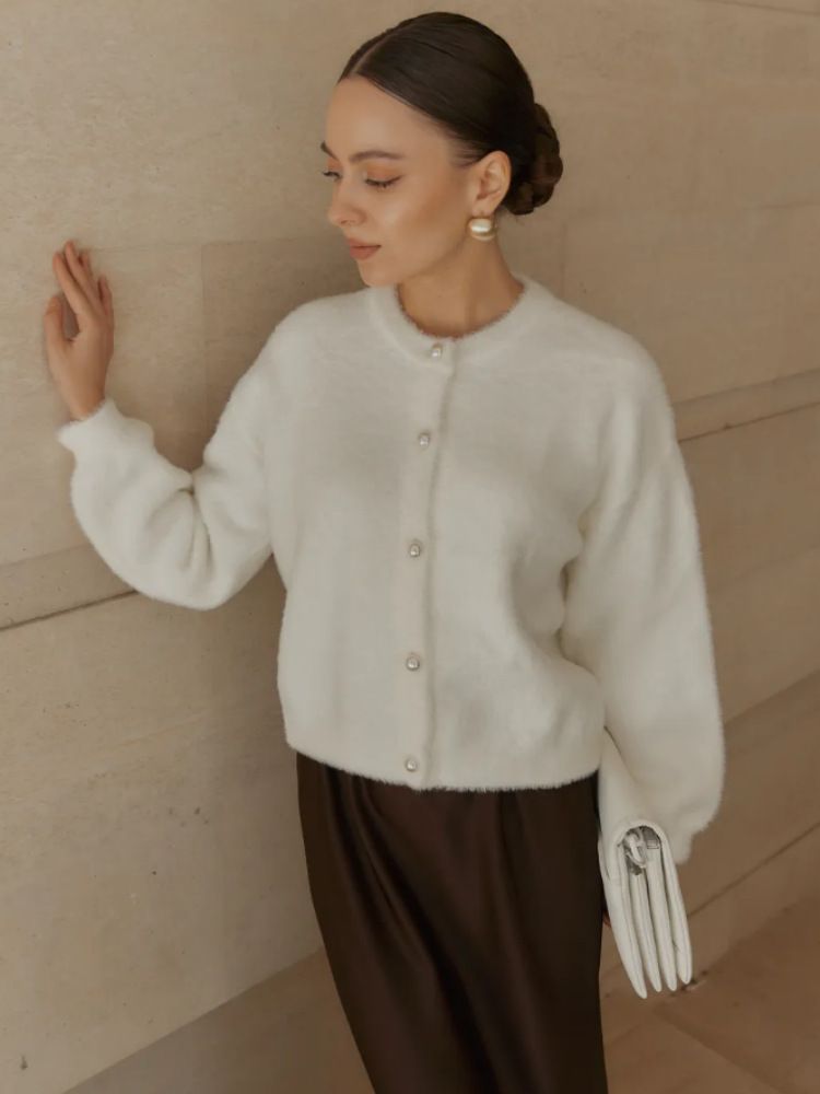 Women's Faux Mink Fur Cardigan Sweater - Soft & Cozy Oversized Knit Open Front Coat For Fall/Winter, Loose Fit Boho Chic Style, Pure White_voghion.com