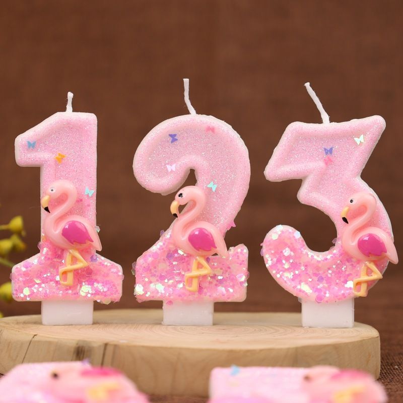 Creative Digital Birthday Cake Party Decoration Handmade Candle Flamingo Element_voghion.com