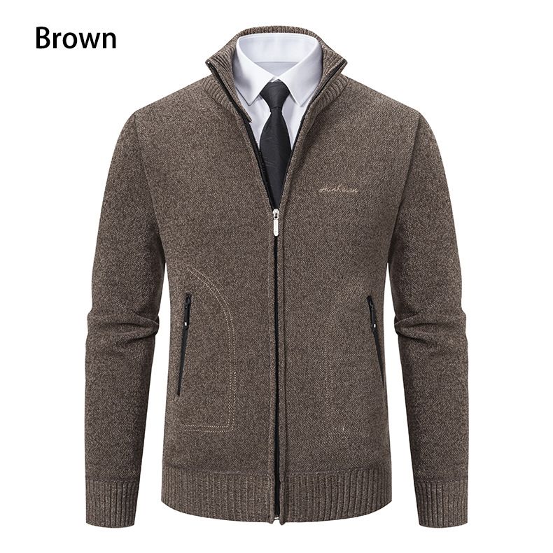 2023 winter men's sweater sweater cardigan high collar slim lapel trend thickened warm jacket_voghion.com
