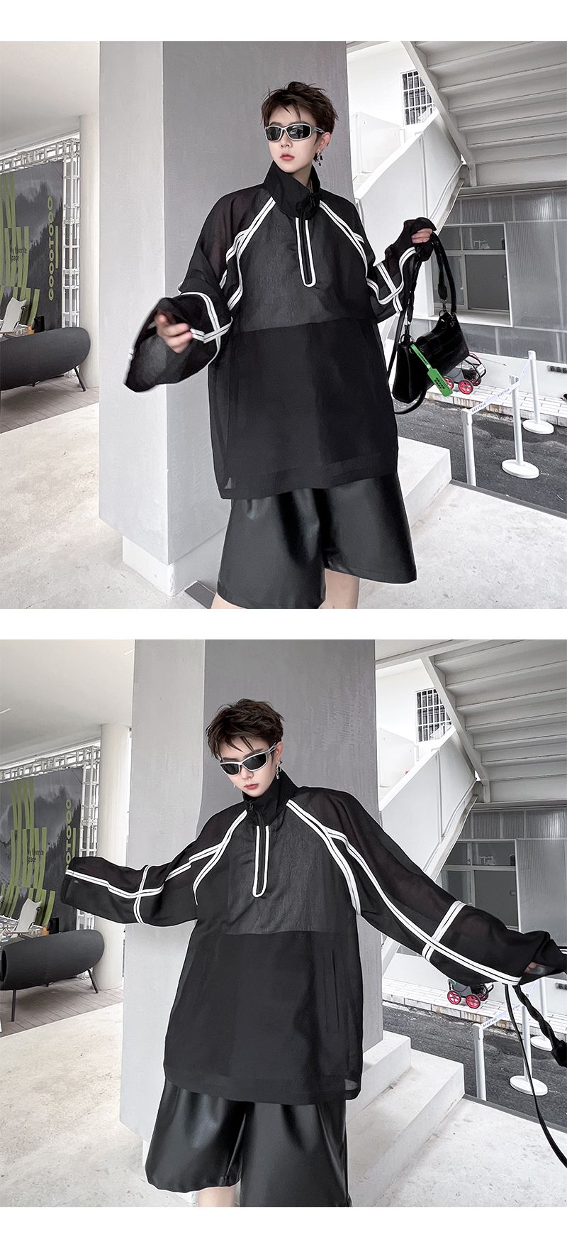Summer Niche Design Black And White Contrast Color Sun Protection Clothing_voghion.com