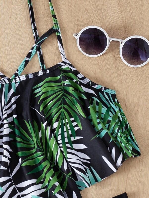 Maillot de bain fendu pour femme Bikini taille haute imprimé Maillot de bain à volants Bikini_voghion.com