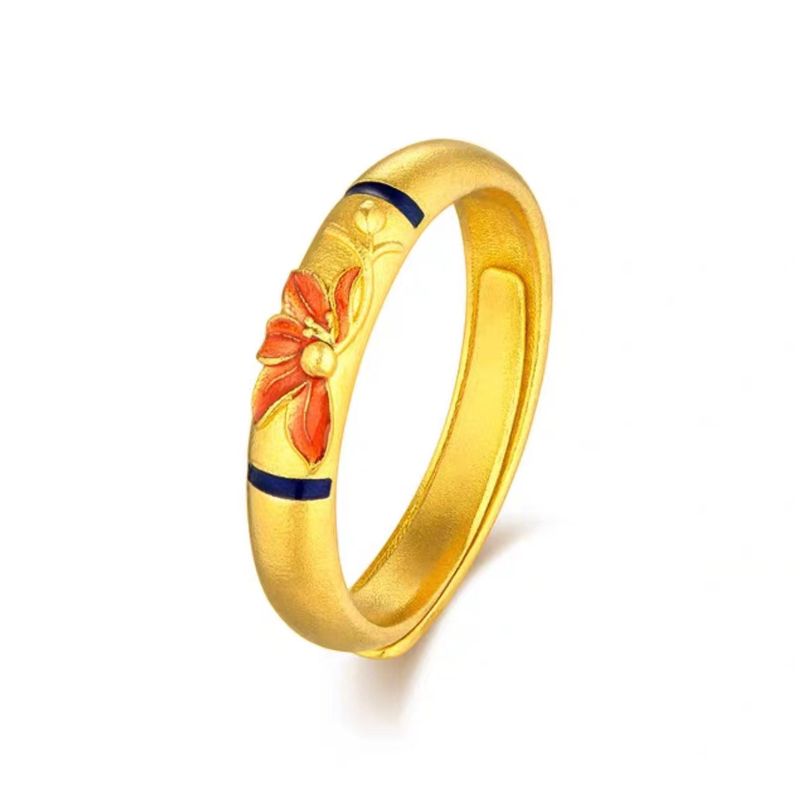 Braccialetto Gardenia sabbia oro smalto artigianale rame placcato oro anello gardenia aperto gioielli da donna completo_voghion.com