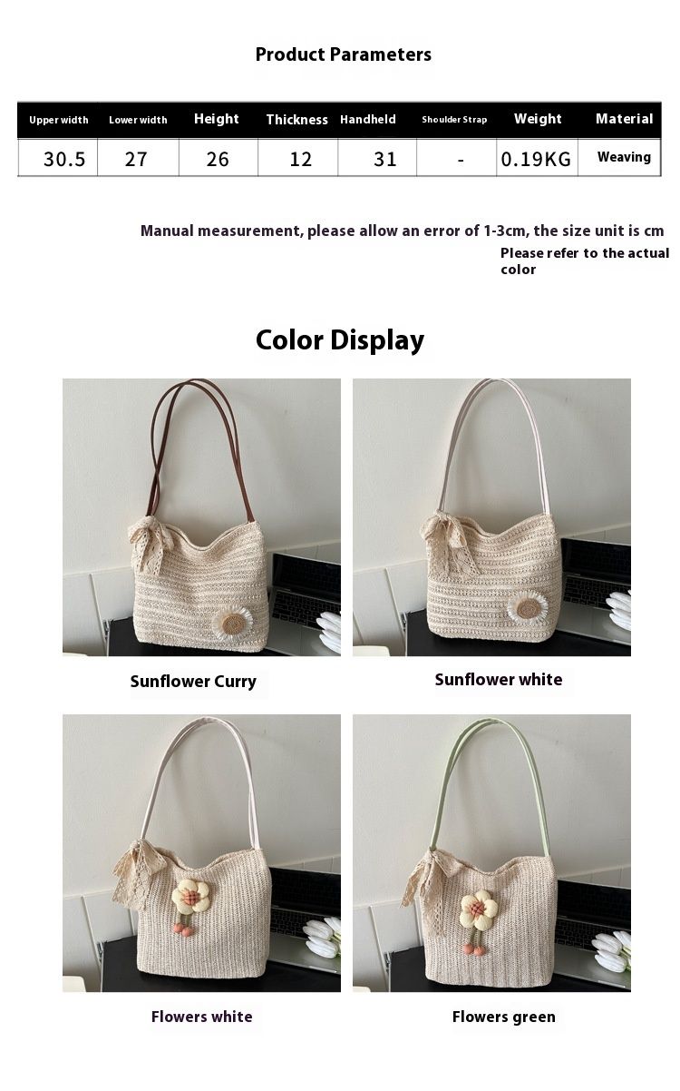 Große Kapazität Mode Sanftes Temperament Stroh gewebt Schal Schulter 2023 Sommer Neue Unterarm Einkaufstasche_voghion.com