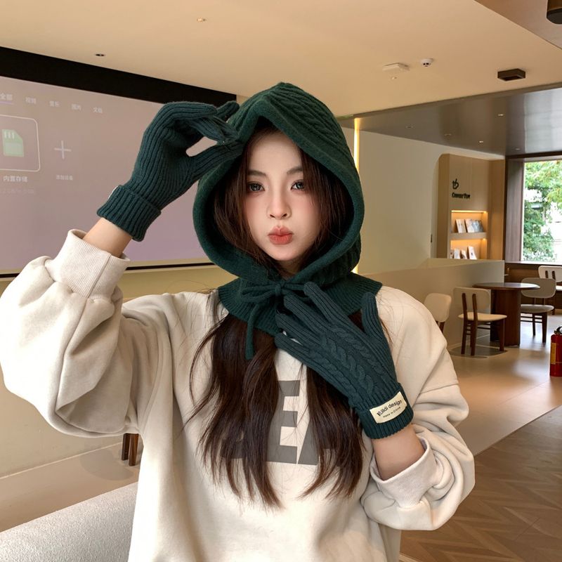 Winter Knitted For Women Korean Style Trendy Brand Multi-color High-end Atmosphere Set Braided Balaclava Hat_voghion.com