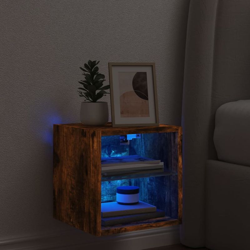 TV-Wandschrank mit LED-Leuchten Räuchereiche 30x28,5x30 cm_voghion.com