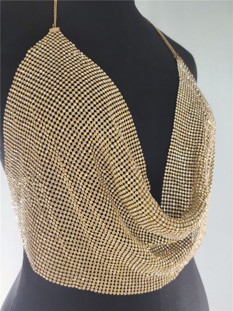 European and American cross-border 2020ins foreign trade nightclub low-cut backless flashing diamond chain strap deep V navel vest fz1364_voghion.com