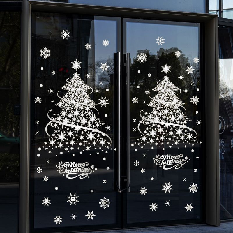 Statische Weihnachtsbaum-Fensteraufkleber – 2er-Set wiederverwendbare Weihnachtsaufkleber (35 x 50 cm) für Glastüren, Heim- und Bürodekoration (Gold/Silber)_voghion.com