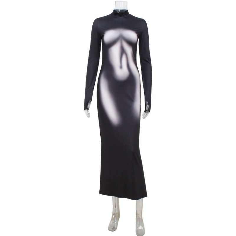 2025 Neues Slim Fit Langarmkleid mit 3D-Druck für Damen_voghion.com