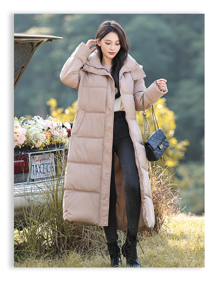 Women's Long Hooded Winter Coat With Belt, Oversized Puffer Jacket, Thickened Polyester Warm Trench Coat For Cold Weather_voghion.com