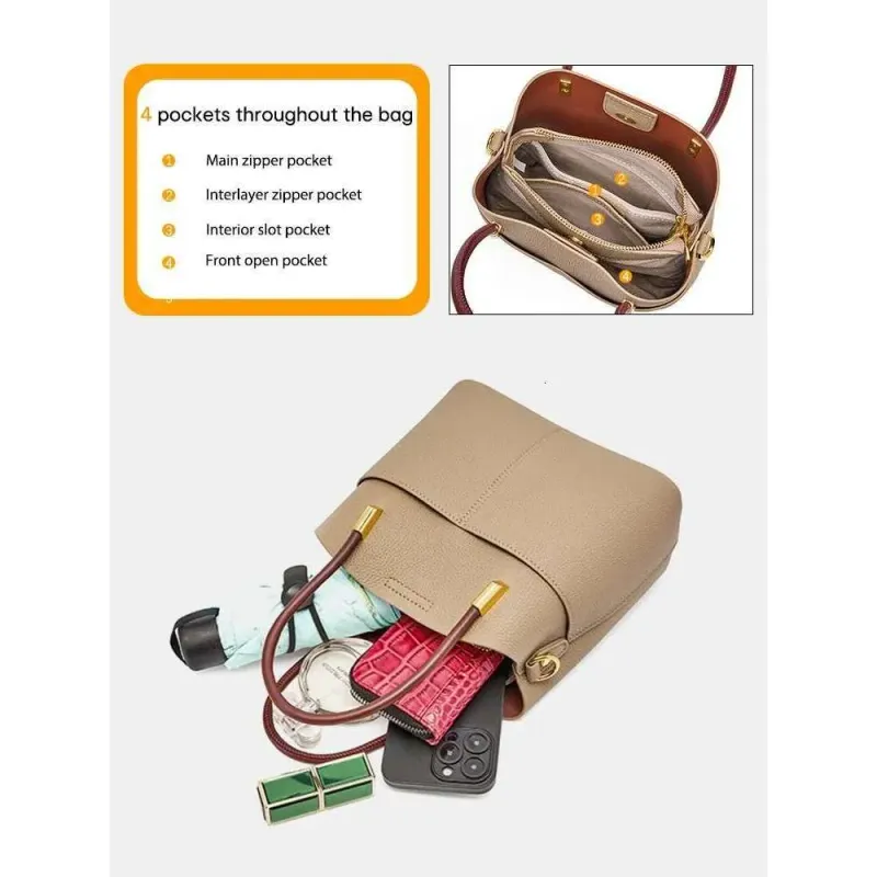 Borsa a secchiello di alta qualità originale Zency da donna, versatile, in pelle, con tracolla, stile High Sense_voghion.com