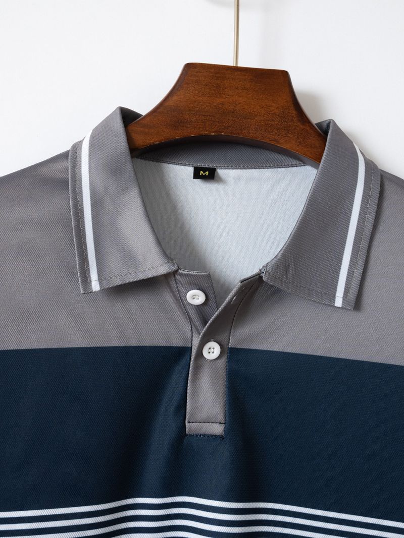 Men's Clothing men's casual POLO shirt lapel button business horizontal stripes all match T shirt_voghion.com