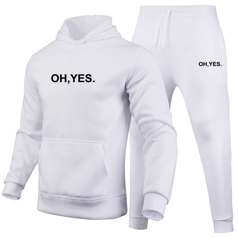 Automne et hiver hommes pull décontracté ensemble taille européenne blanc couleur unie ensemble brossé pull ample pantalon deux pièces ensemble_voghion.com