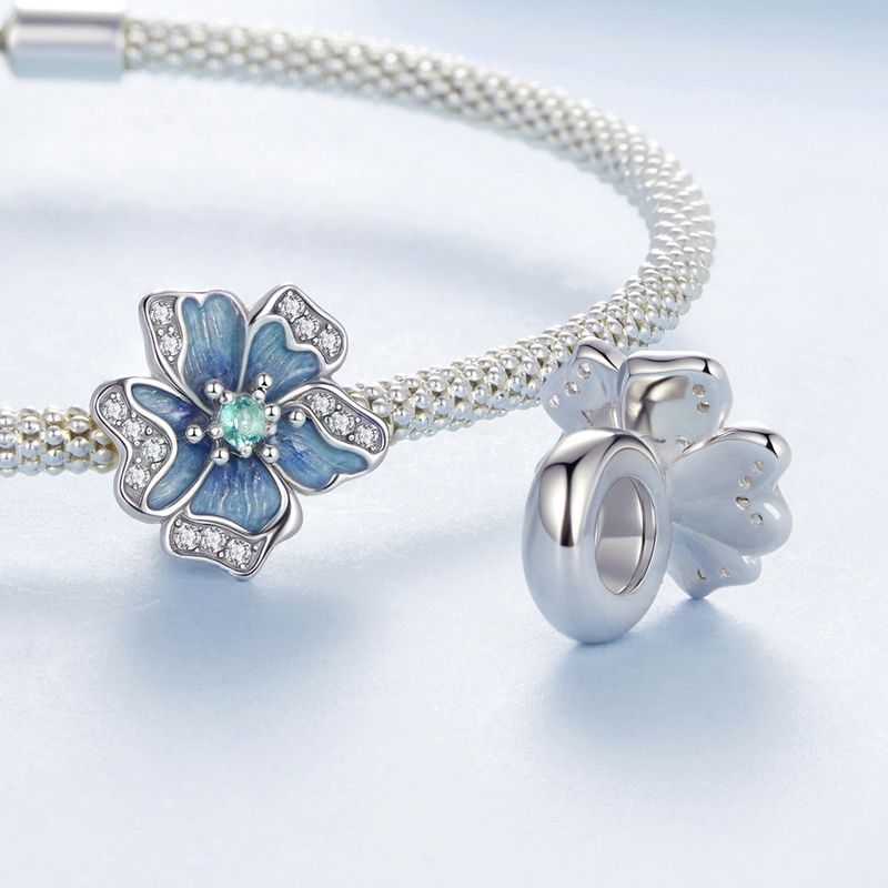 Blumen Silikonperlen Charm Sterling Silber Charm, BSC1126_voghion.com