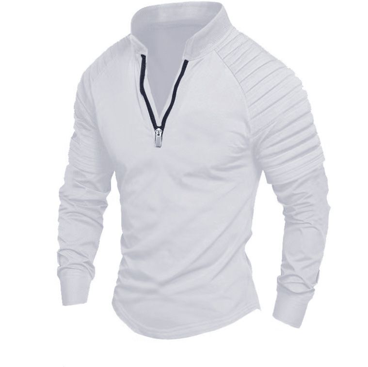 Men's Performance Stripe Zip-Neck T-Shirt – Moisture-Wicking Long Sleeve Workout Top For Gym & Streetwear_voghion.com