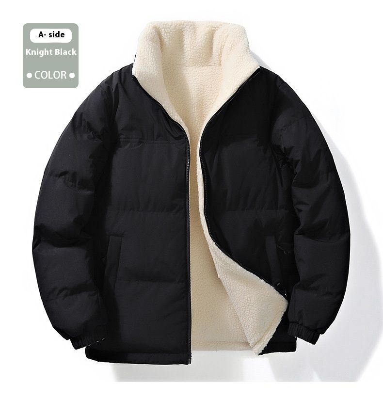Casaco de lã de cordeiro de novo estilo de inverno masculino de algodão com pelúcia e pão grosso, casaco de algodão quente solto de dupla face para mulheres_voghion.com