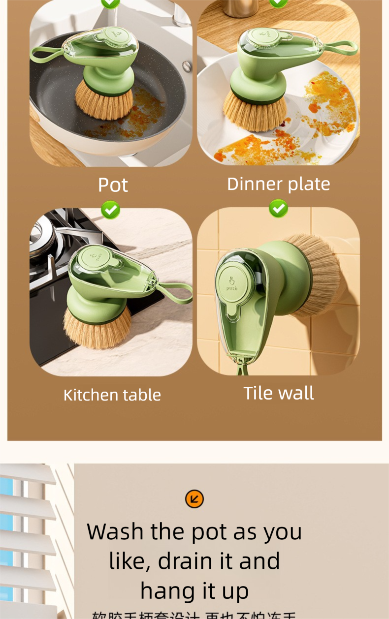 Automatic Liquid-Dispensing Dish For Pots, Kitchen Household Scrubber, Lazy Press-Type Non-Damaging Pot Cleaning Brush_voghion.com