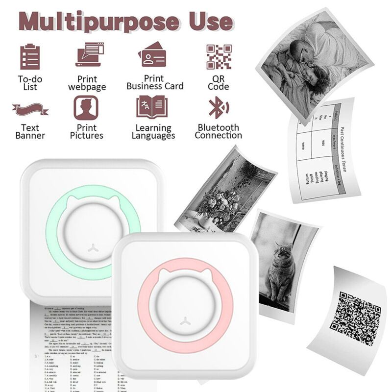 Mini imprimante thermique BT 58 mm 203 dpi pour étiquettes photo, mémo, question erronée, impression portable sans fil avec câble USB_voghion.com