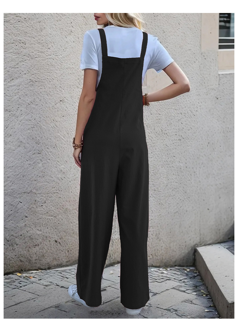 Salopette de pantalon décontracté simple de couleur unie_voghion.com