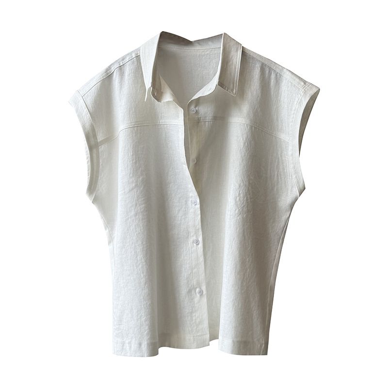 Camicia a maniche lunghe in puro lino stile coreano Yanshuang per donna, estiva, tinta unita, ampia e snellente, unica_voghion.com