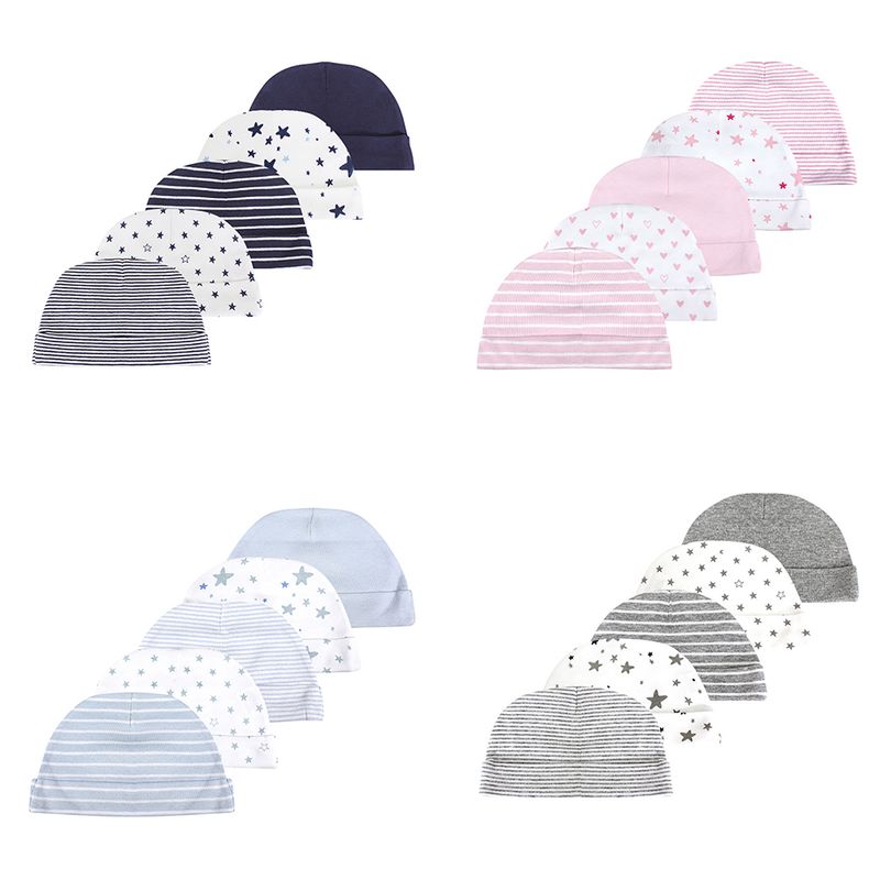 Heißer Verkauf Kiddiezoom 5 Teile/los Mode Lässig Nette 0-6Months Neugeborenen Jungen Mädchen Hüte 100% Baumwolle Weiche Infant Caps Baby_voghion.com
