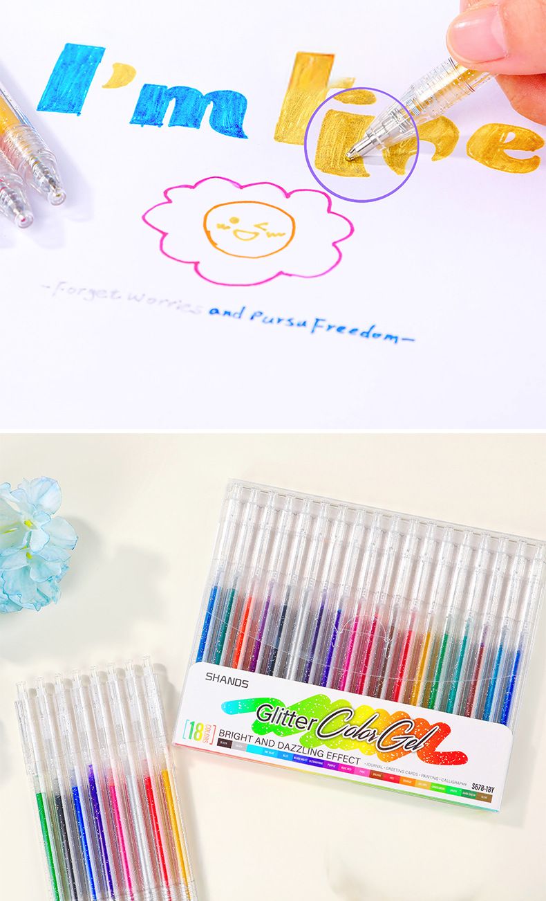 Glitter Gel Pens Set - 8/12/18 Vibrant Colors, Smooth Writing, Non-Slip Grip, Perfect For Journaling, Note-Taking & DIY Crafts_voghion.com