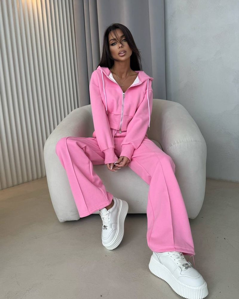Casual set van dameshoodie met rits en trekkoordbroek – streetwear-tweedelige outfit in groen, roze, grijs, beige en rood_voghion.com