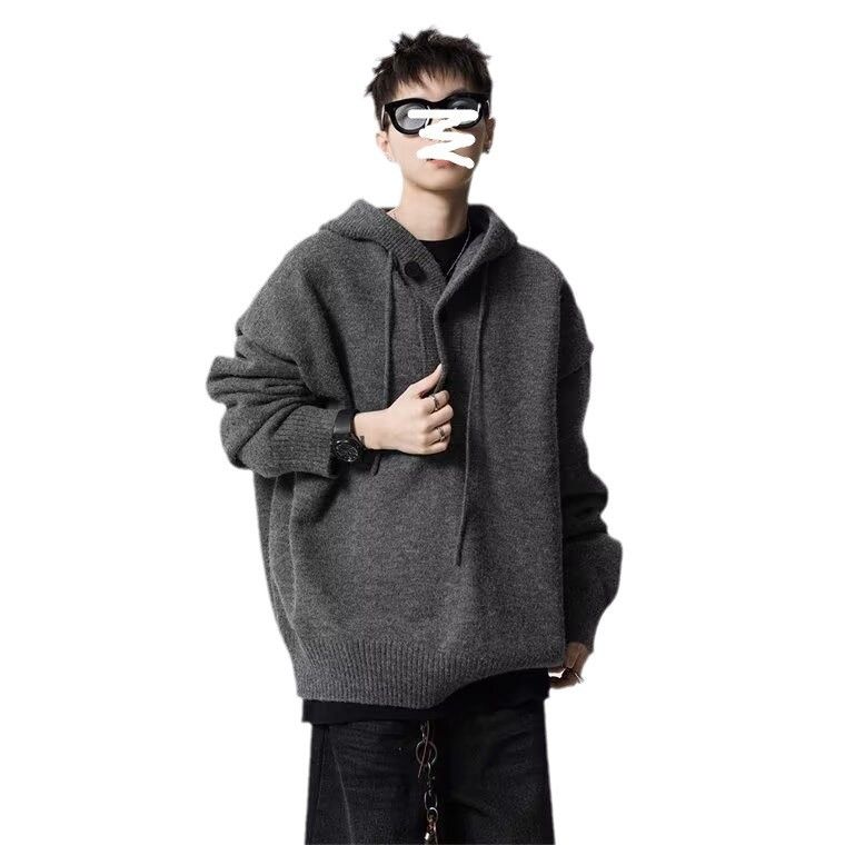 High Street Solid Color Knit Herren Winter American Cleanfit Kapuzenpullover High-End Cool Sweater_voghion.com