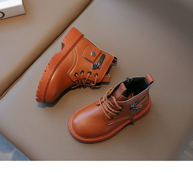 Scarpe per bambini Stivali per ragazze Autunno e inverno Stivali alla moda per bambini Stivali in pelle nera con suola morbida per bambini di medie e grandi dimensioni_voghion.com