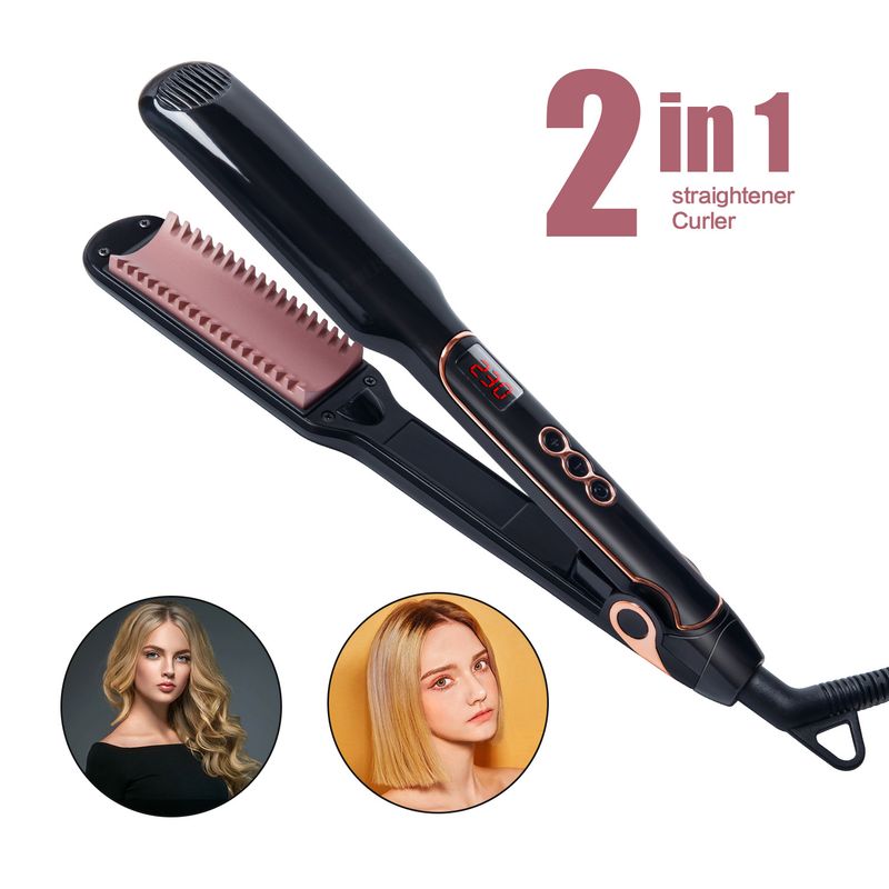 Piastra lisciante per capelli 2 in 1, display LCD per uso domestico, rullo lisciante per capelli, modello multifunzionale, vendita calda_voghion.com