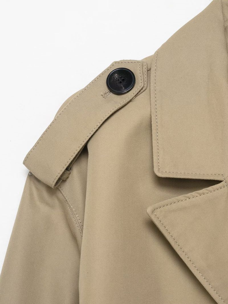 Trench classico doppiopetto con cintura: eleganza senza tempo per donna (XS-L, poliestere, cachi, antipiega e versatile)_voghion.com