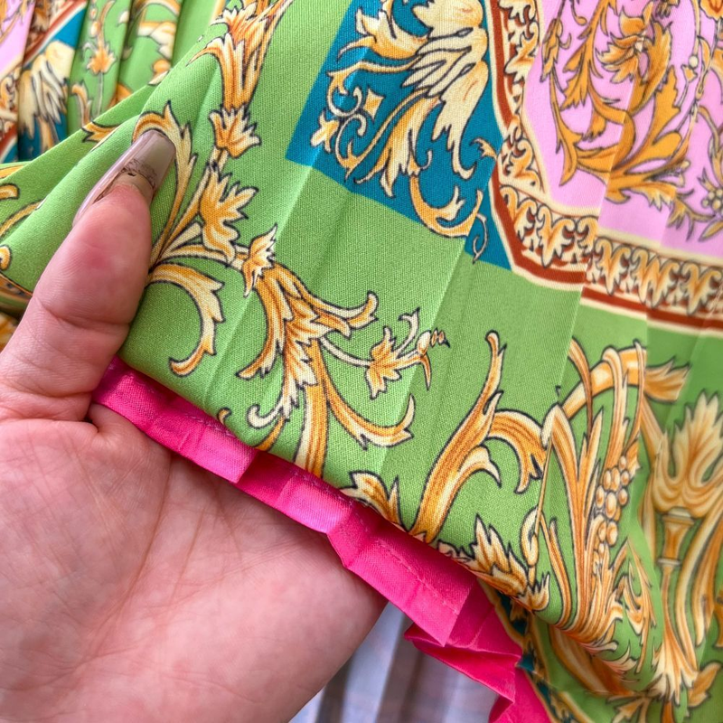 Abbigliamento da donna Set moda per le vacanze al mare, set a due pezzi con canotta a tubo, gonna a pieghe stampata a trapezio dimagrante a vita alta_voghion.com