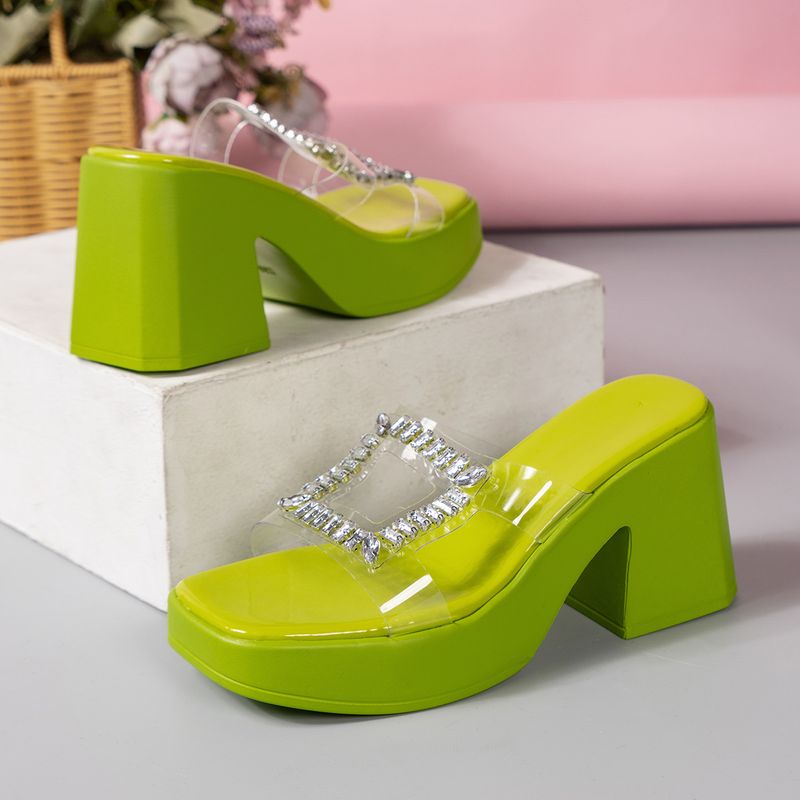2024 Foreign Trade Spring And Sum Square Head Rhinestone Thick Heel High Heel Large Size Flip Flops European And American Large Size Sandals Wholesale_voghion.com