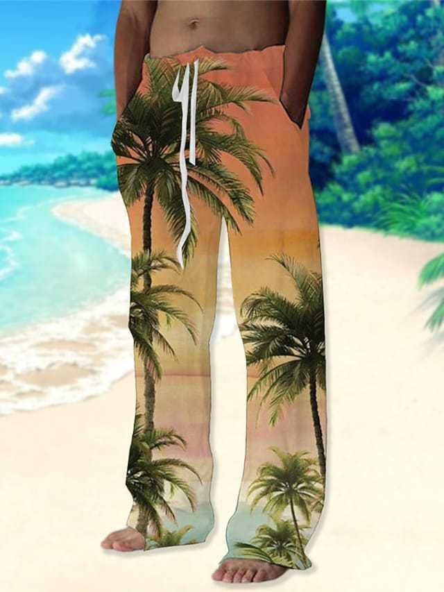 Premium Products 2024 Herren-Sporthose mit Kokosnussbaum-3D-Digitaldruck, Freizeithose, Hawaii-Strandhose_voghion.com
