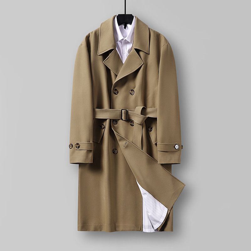 Men's Clothing Windbreaker Spring And Autumn Super Long Over The Knee Double Breasted Loose Coat Casual Large Size Outline Coat_voghion.com