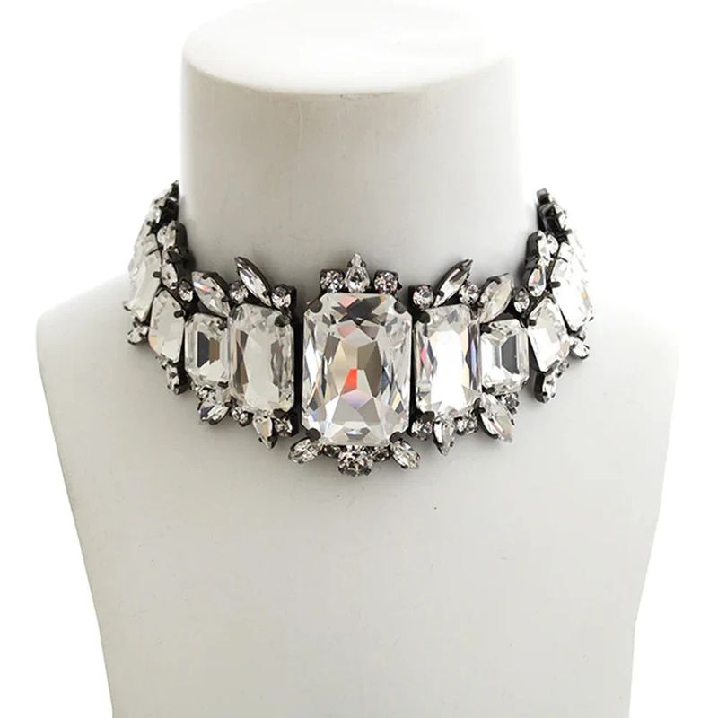New Geometric Necklace Ladies Party Personality Square Necklace Water Drop Rhinestone Necklace_voghion.com