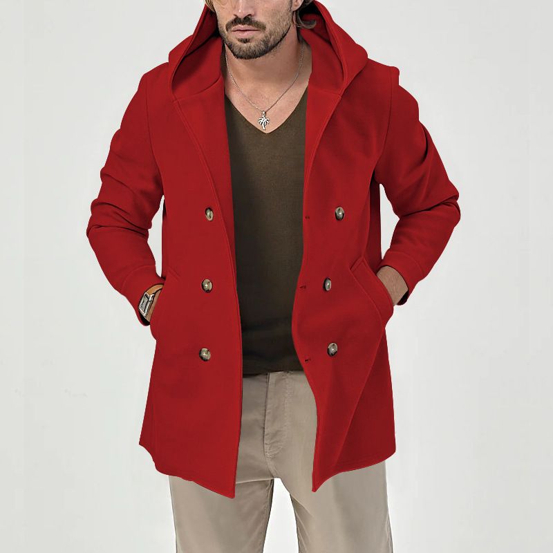 Men's Stylish Trench Coat With Double Breasted Design, Mid-Length Cotton Blend Jacket For Spring & Autumn, Slim Fit Casual Coat_voghion.com