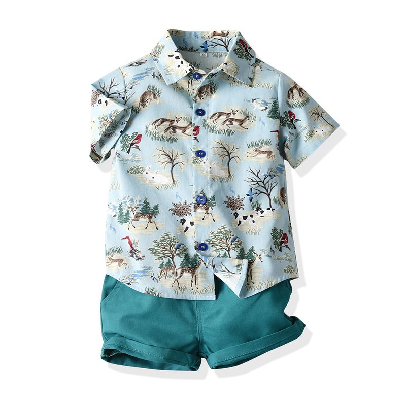 Abbigliamento per bambini estate nuovi ragazzi stampa animalier maglietta a maniche corte pantaloncini stile casual due pezzi vestito per bambini_voghion.com