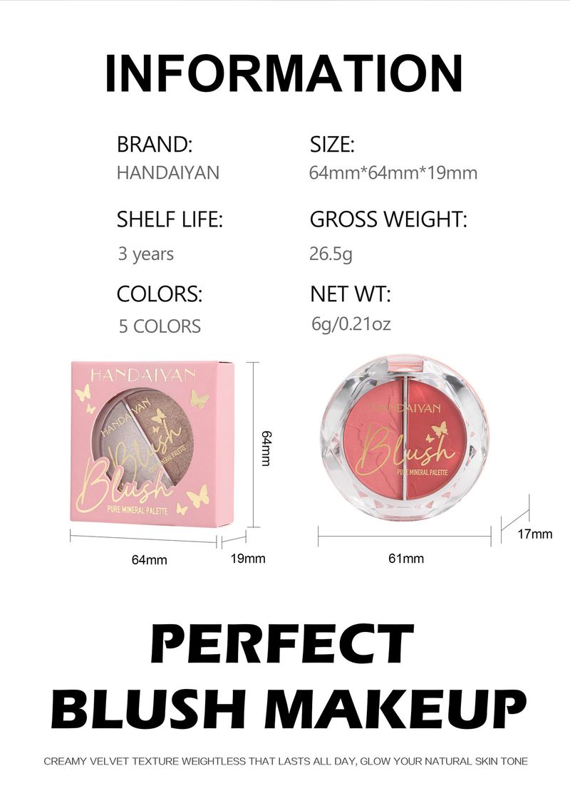 HANDAIYAN 2-Color Blush Palette - Highlighter, Contour & Multi-Use, With Pearl & Matte Blush Cream_voghion.com