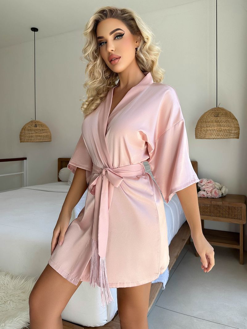Kimono da donna a maniche corte - Accappatoio estivo leggero con cintura e nappe, abbigliamento sexy da casa_voghion.com