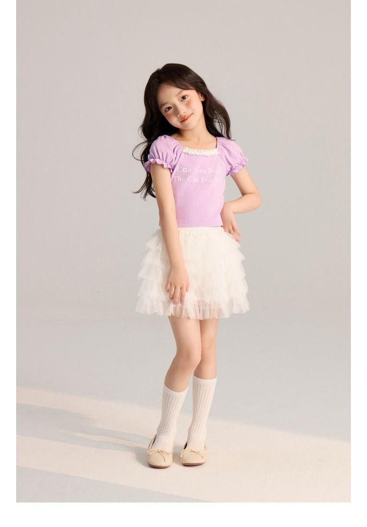 Ropa para niños Verano Nuevo Simple Transpirable Letra Estampado Casual Encaje Mangas cortas_voghion.com