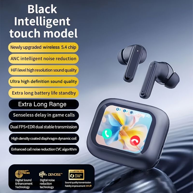 Neu aufgerüstete Smart-LCD-Touchscreen-Kopfhörer, mehrsprachiges Umschalten zwischen Chinesisch und Englisch, eingebautes Mikrofon, intelligenter Schalter zur Rauschunterdrückung_voghion.com
