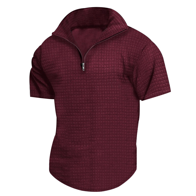 24 Poloshirt mit Stehkragen für Herren, kurzärmelig, einfarbig, kariert, mit Reißverschluss, T-Shirt für den Sommer, lässiges Oberteil_voghion.com