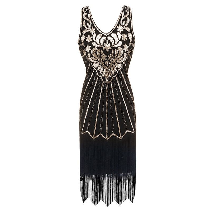 Abito da sera con nappe e paillettes anni '20SV, abito da sera Gatsby, costume da spettacolo teatrale_voghion.com