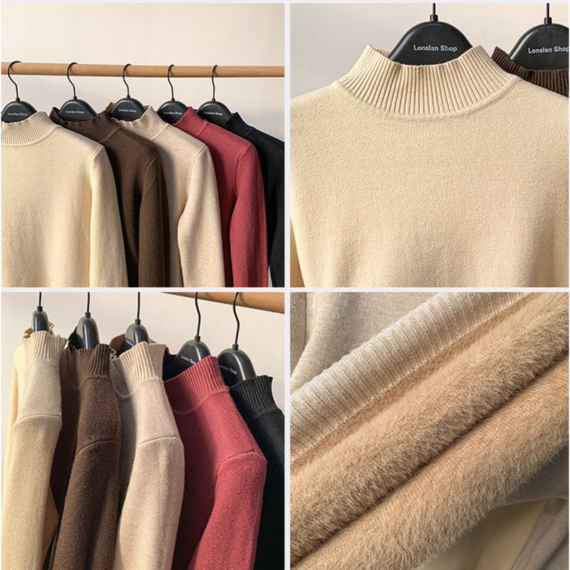 One-piece Fabric Fleece Sweater For Women Winter 2025 New Thickened Half-high Collar Base Layer Trendy_voghion.com