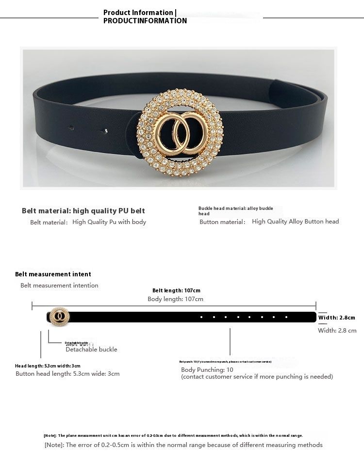 Hot Selling Cross-border Women's Belt Double Circular Loop Smooth Buckle Diamond Inlaid Belt Chic Personalized Decoration_voghion.com